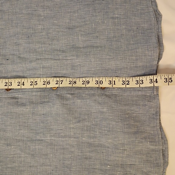 Jos A Bank Shirt Mens XXL Blue 100% Linen Houndstooth Plaid Double Flap Pockets - Picture 8 of 8